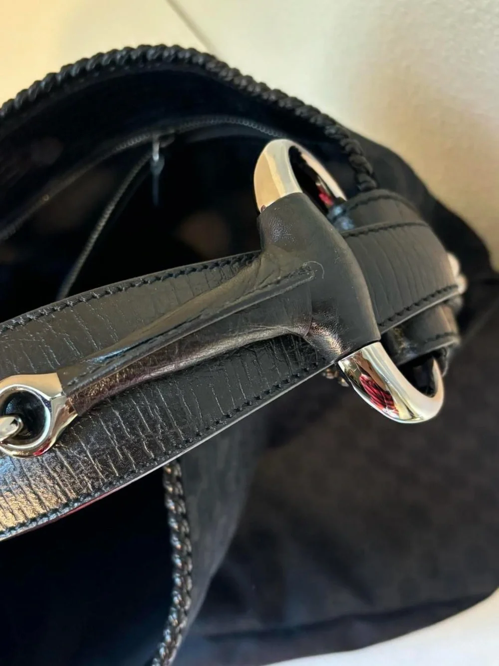 Gucci Black GG Canvas Hobo with Silver Hardware